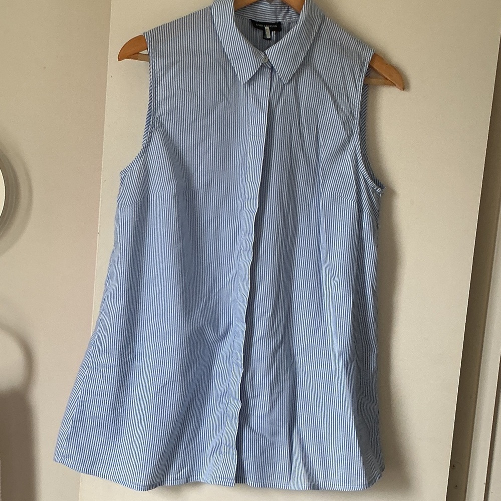 Sleeveless Blue Pinstripe Button-Front Top from LORD AND TAYLOR